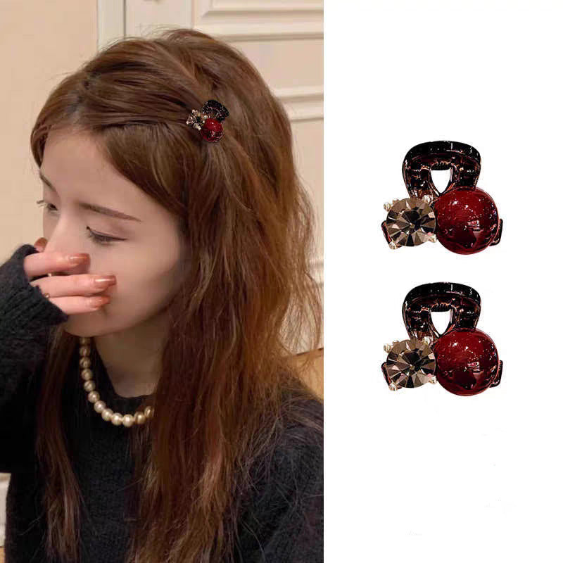 红色珍珠迷你小抓夹女前额侧边小夹子2025新款刘海夹水钻发夹发饰