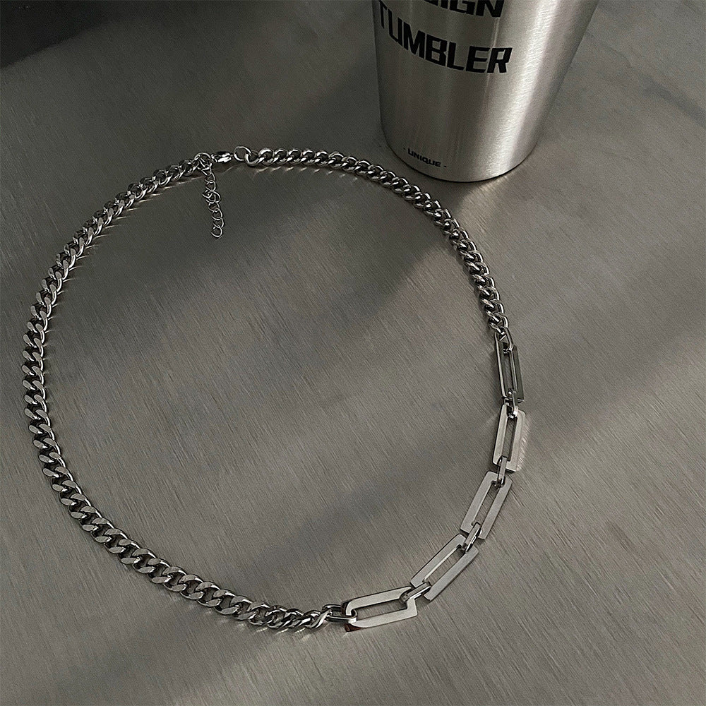 2024新款简约百搭古巴拼接男生项链小众设计ins嘻哈锁骨链冷淡风