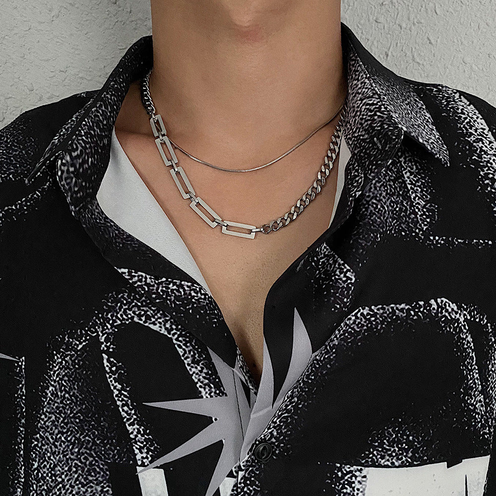 2024新款简约百搭古巴拼接男生项链小众设计ins嘻哈锁骨链冷淡风