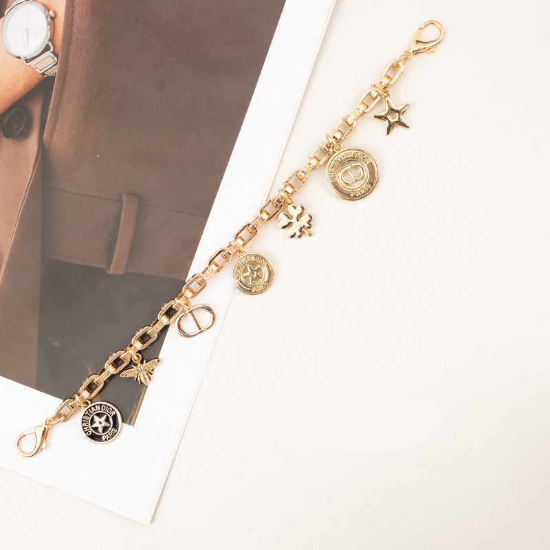 跨境亚马逊ins风个性编织挂件短款手机链百搭吊坠小香风金色链条