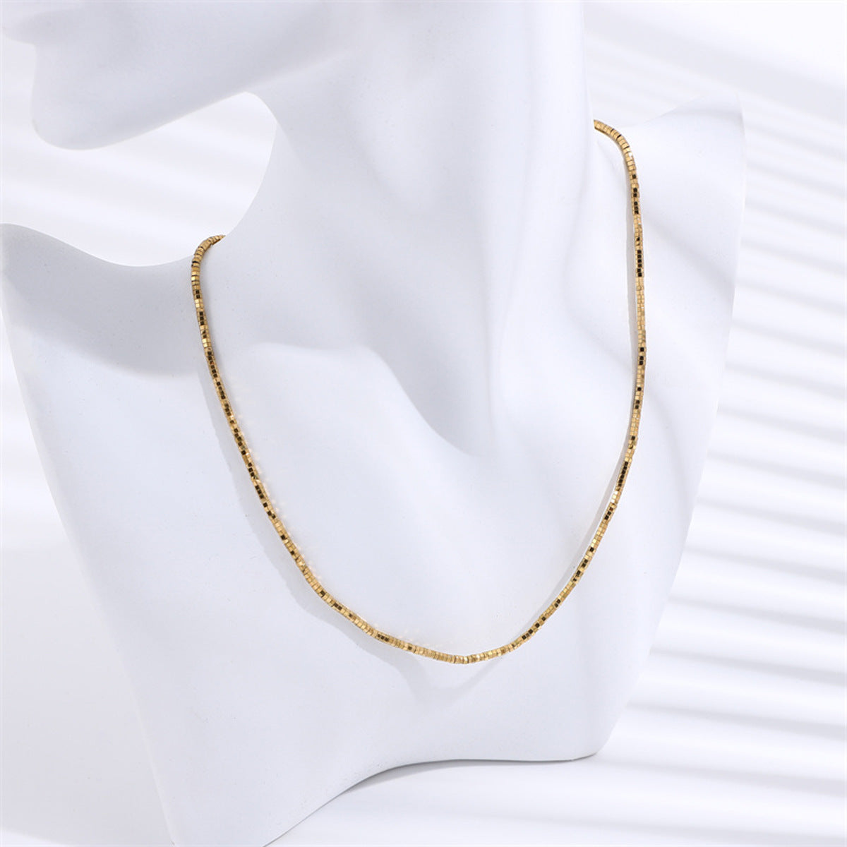 欧美小众金色天然黑胆石钛钢串珠项链女冷淡轻奢高级感锁骨链配饰