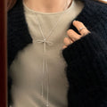 简约蝴蝶结抽拉式长款项链女韩国小众ins个性时尚百搭颈链毛衣链
