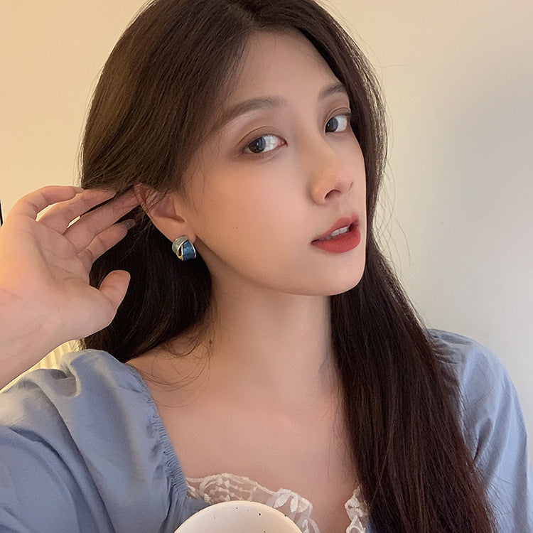 复古港风黄铜镀金莫兰迪油画色调个性设计感925银针耳钉耳环耳饰