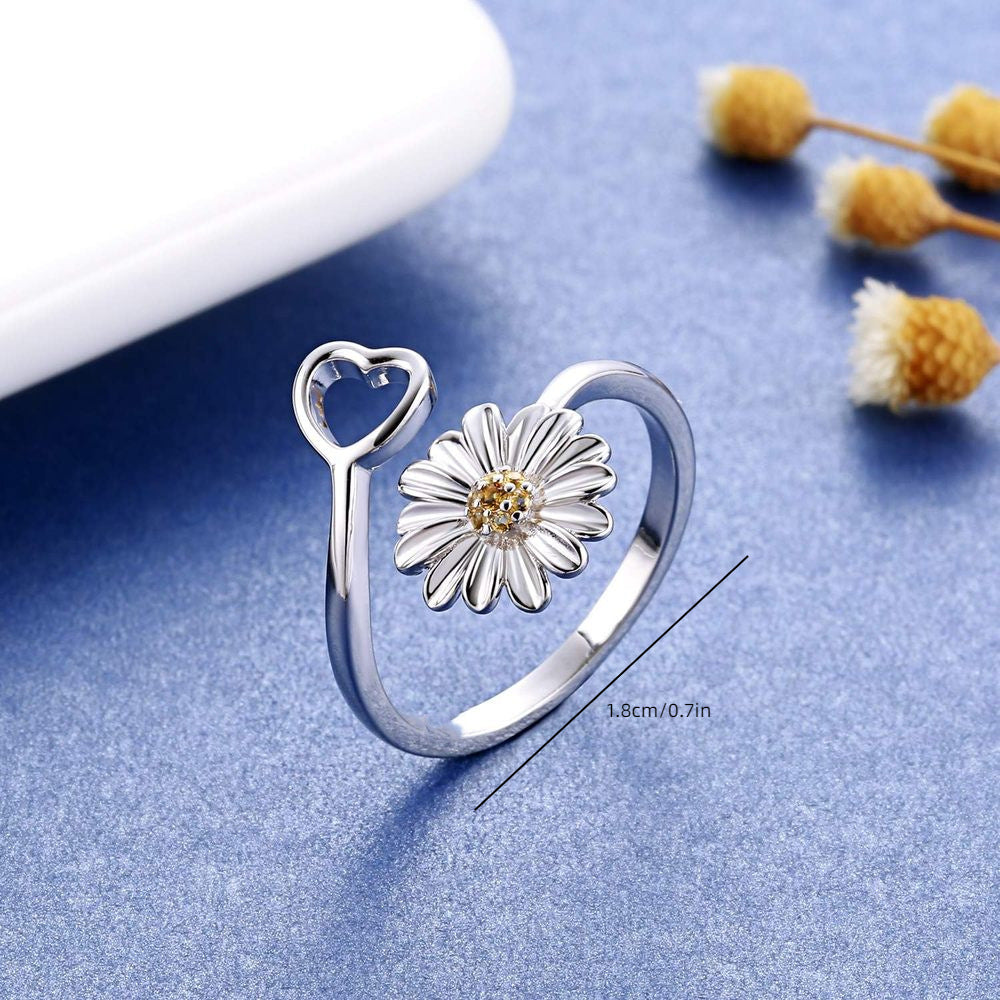 temu亚马逊跨境爆款优雅雏菊花朵指环戒指欧美流行女士戒指批发