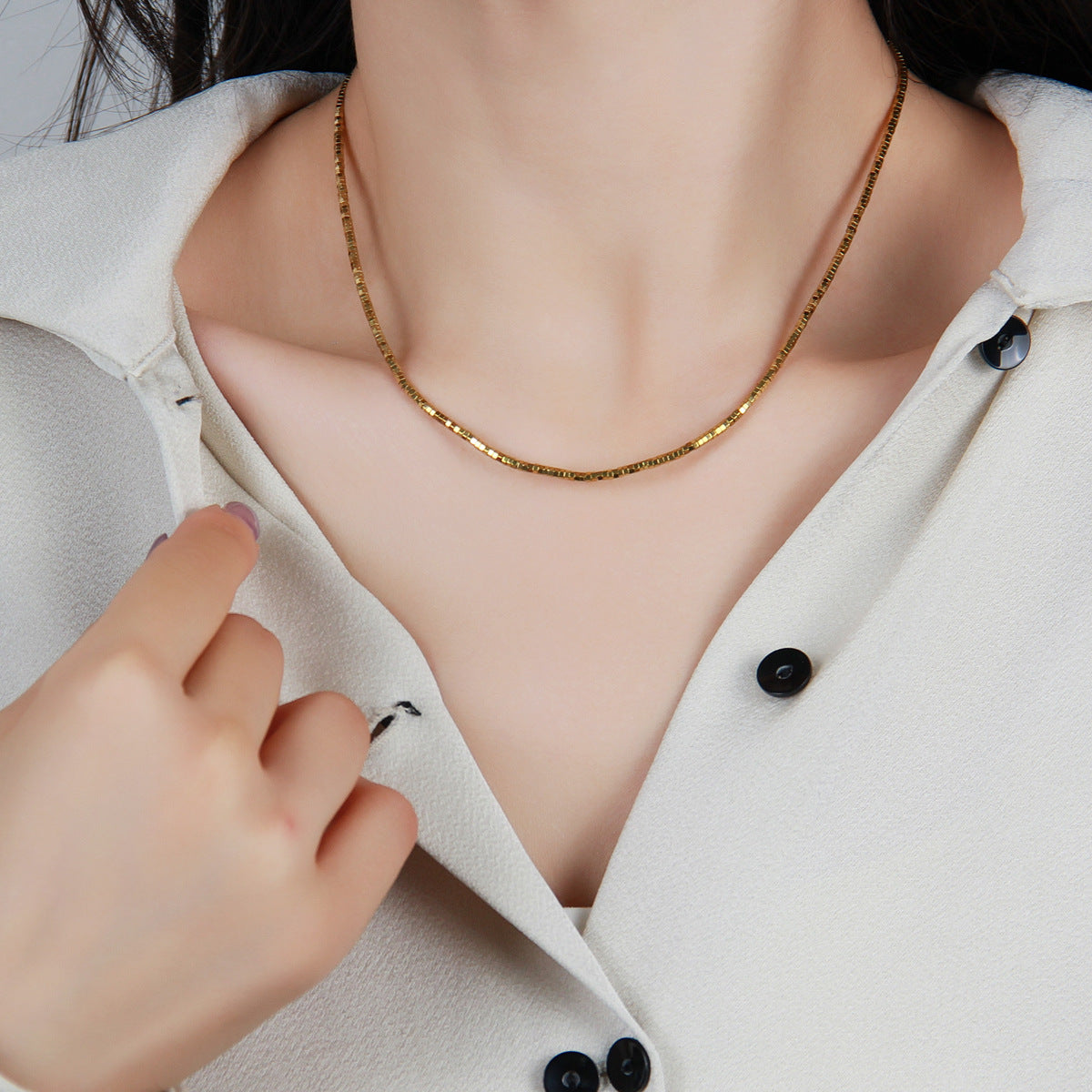 欧美小众金色天然黑胆石钛钢串珠项链女冷淡轻奢高级感锁骨链配饰