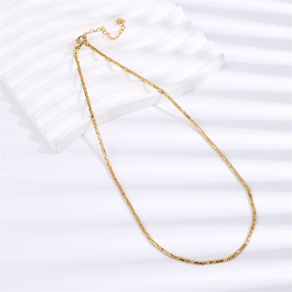 欧美小众金色天然黑胆石钛钢串珠项链女冷淡轻奢高级感锁骨链配饰