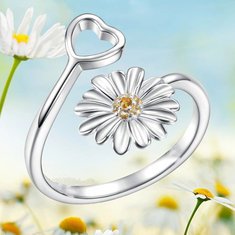 temu亚马逊跨境爆款优雅雏菊花朵指环戒指欧美流行女士戒指批发