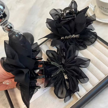 【韓国風ラグジュアリー】メッシュリボンバナナクリップ