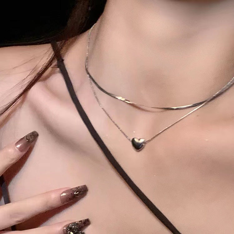 宝藏礼物！ins冷淡风爱心项链女轻奢小众设计双层锁骨链气质颈链