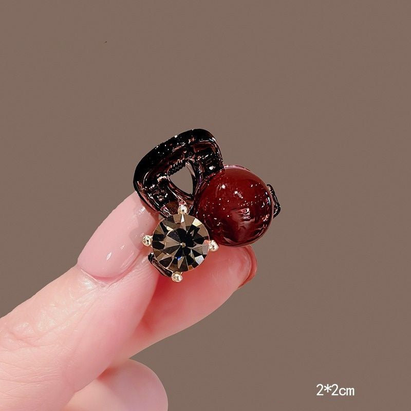 红色珍珠迷你小抓夹女前额侧边小夹子2025新款刘海夹水钻发夹发饰