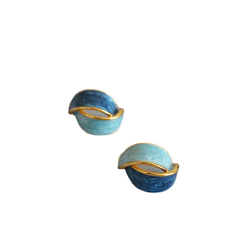 复古港风黄铜镀金莫兰迪油画色调个性设计感925银针耳钉耳环耳饰