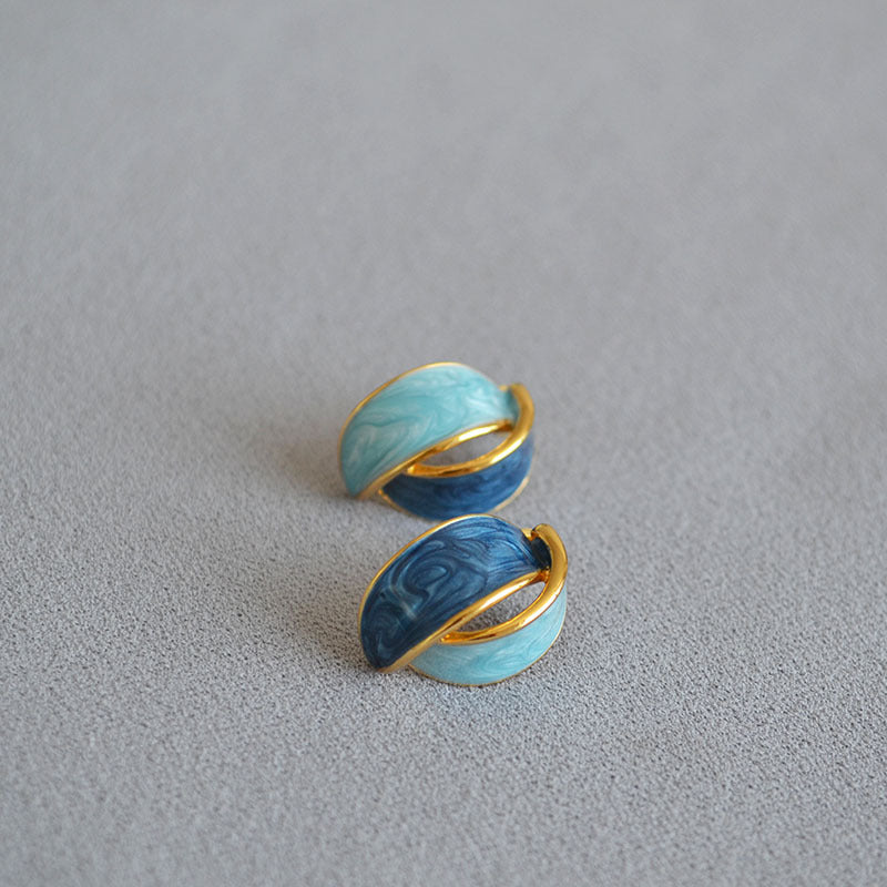 复古港风黄铜镀金莫兰迪油画色调个性设计感925银针耳钉耳环耳饰